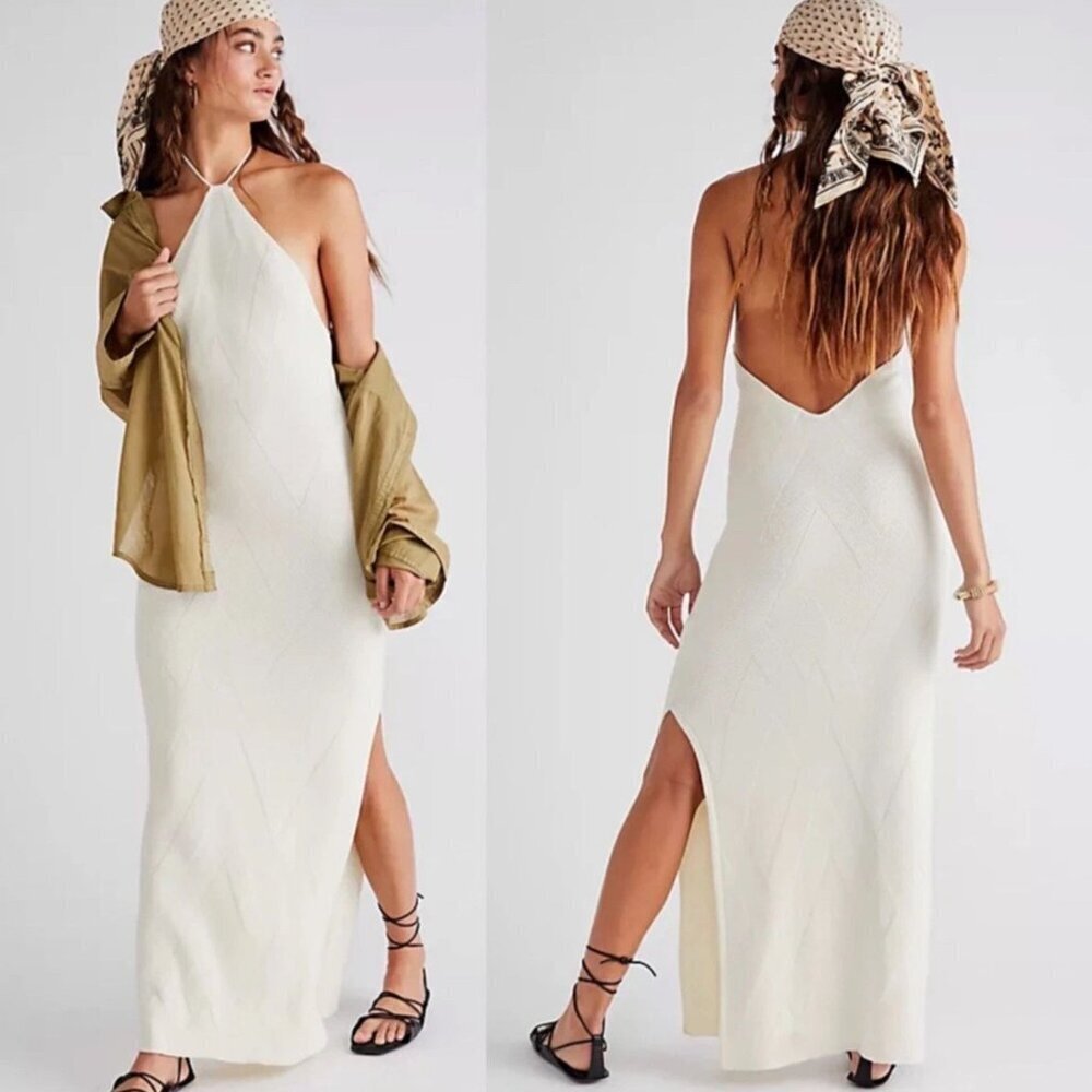 New! Free People FP Beach White Kristy Sweater Midi Dress Small 23050